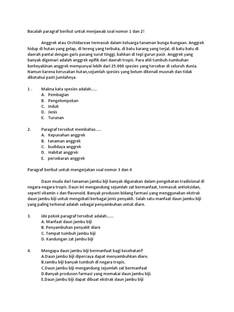 Bacalah Paragraf Berikut Untuk Menjawab Soal Nomor 1 Dan 2