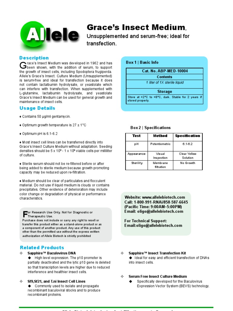 Grace's Insect Medium | PDF | Transfection | Growth Medium