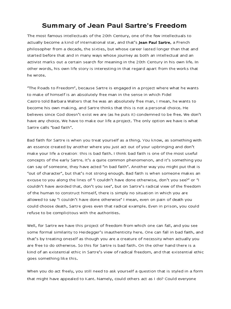 Sartre's Concept of Radical Freedom | PDF | Existentialism | Jean Paul ...