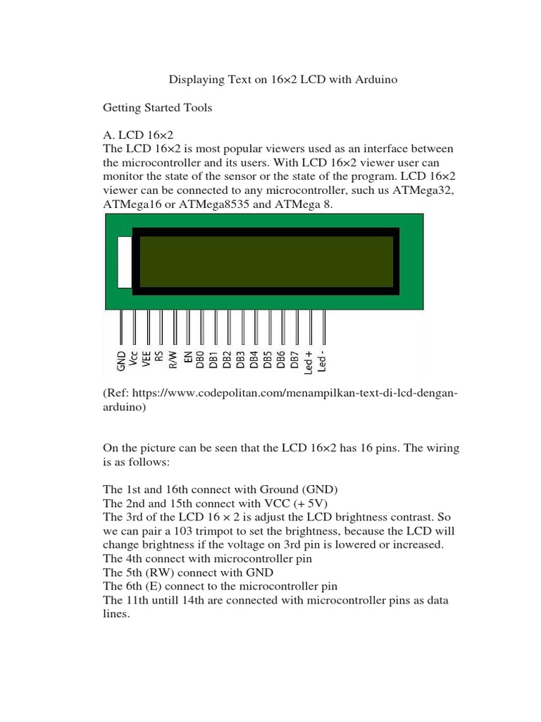 Arduino 16x2 LCD Display Guide | PDF | Electronic Engineering ...