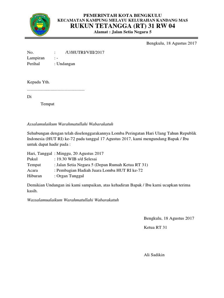 45+ Surat Undangan Resmi Yang Singkat - Contoh Surat Ide