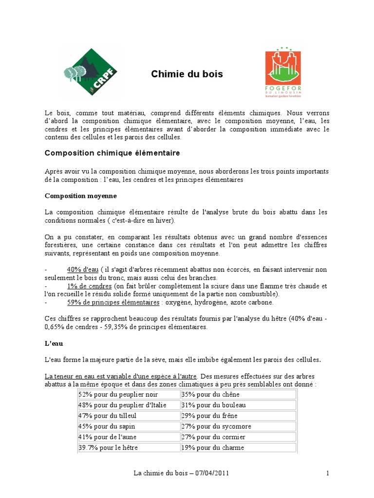 Composition chimique du bois PDF Cellulose Bois — free download