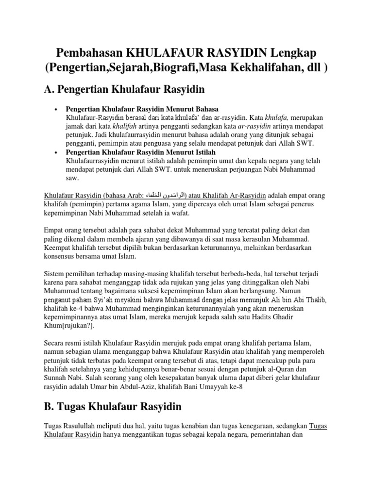 Khilafah Khulafaur Rasyidin Artinya