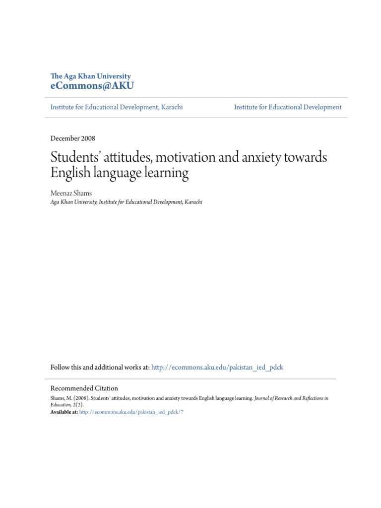 Student Attitudes and Anxiety in ESL Learning | PDF | Motivation ...