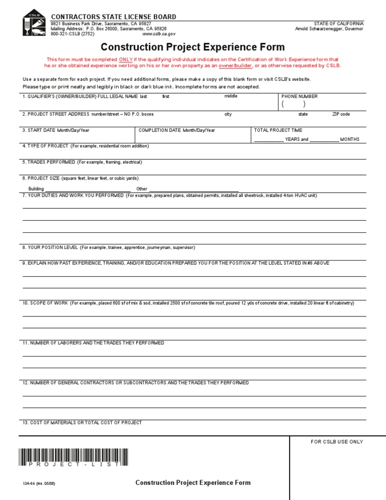 Construction Experience Form Guide | PDF | General Contractor | Business