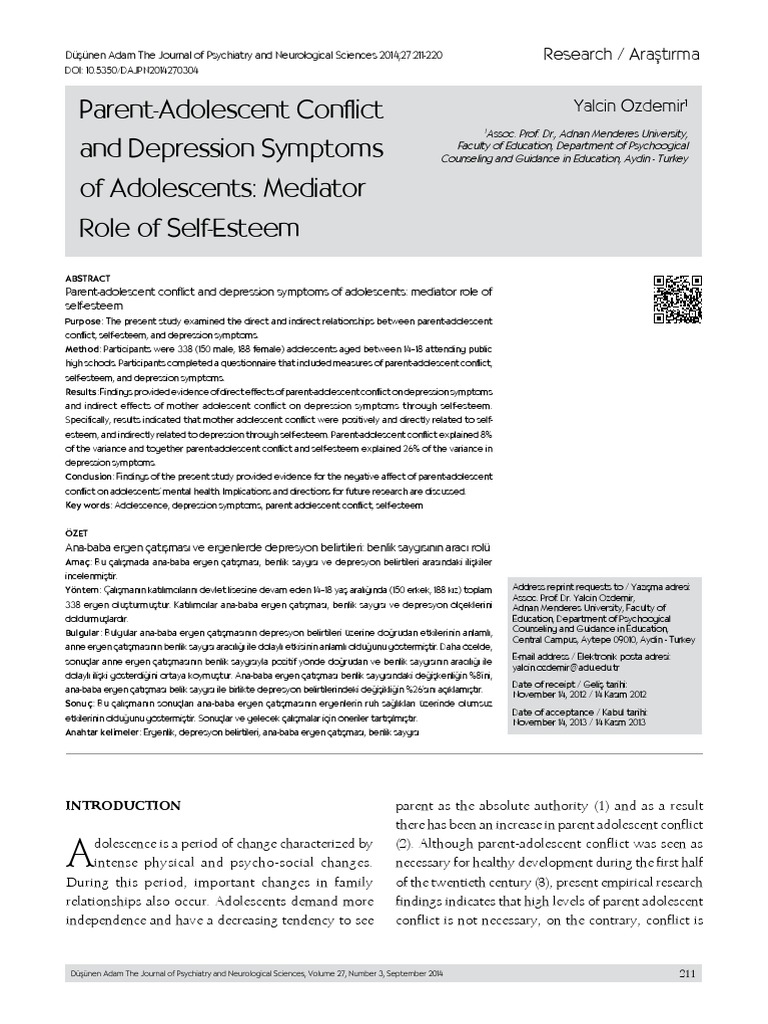 Parent and Adolescent - Conflict | PDF | Self Esteem | Adolescence