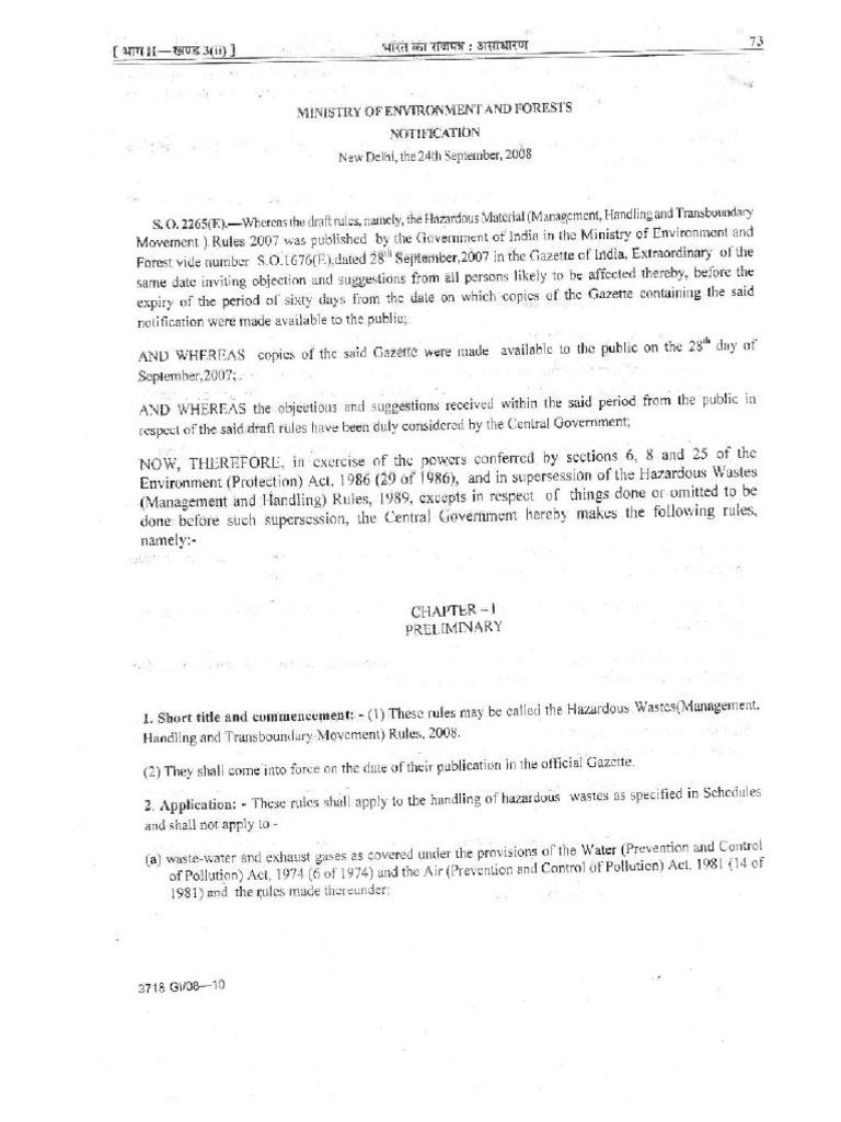 A. Hazardous Waste (Management and Handling Rules), 2008 PDF PDF