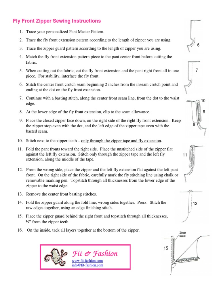 Fly Front Zipper Sewing Guide | PDF | Seam (Sewing) | Sewing