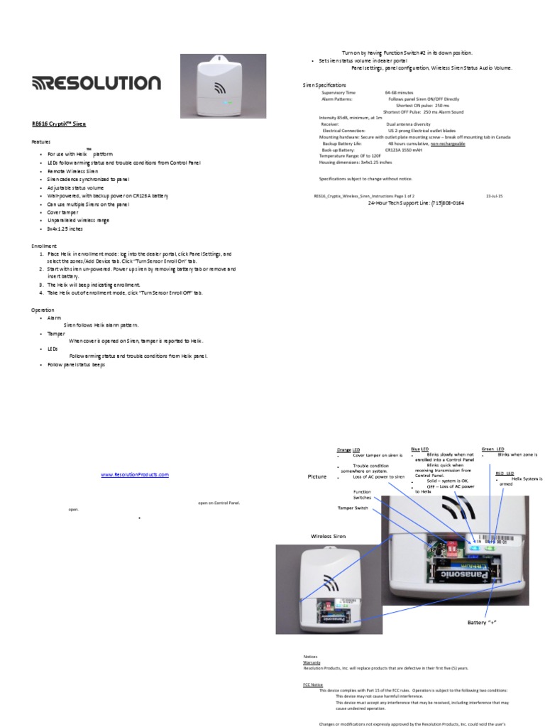 RE616 Cryptix Wireless Siren Instructions | PDF | Telecommunications ...