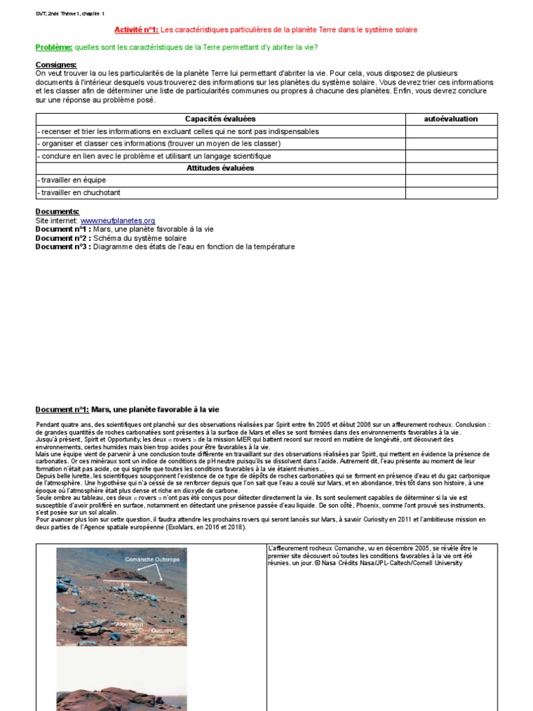 2nde Thème1 Chap1 Act 1 Mars Rover Space Exploration