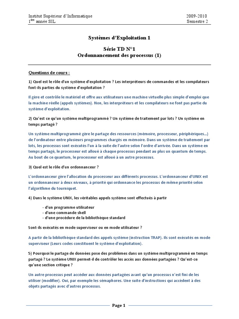 TD1 Correction PDF | PDF | Ordonnancement dans les systèmes d ...