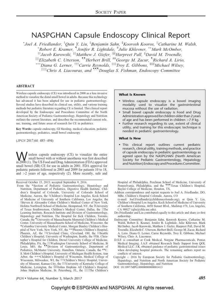 NASPGHAN Capsule Endoscopy Clinical Report.28 PDF Crohn's Disease