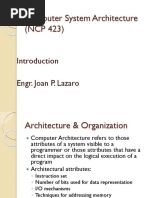 Computer System Architecture (NCP 423) : Engr. Joan P. Lazaro