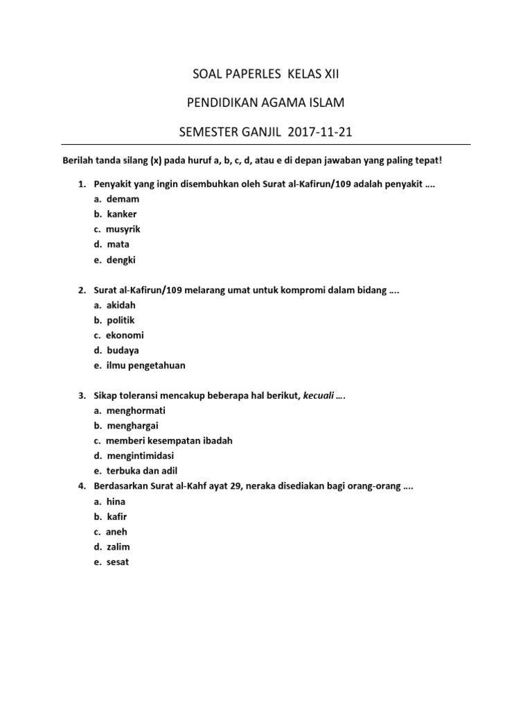 Soal Paperles Kelas Xii