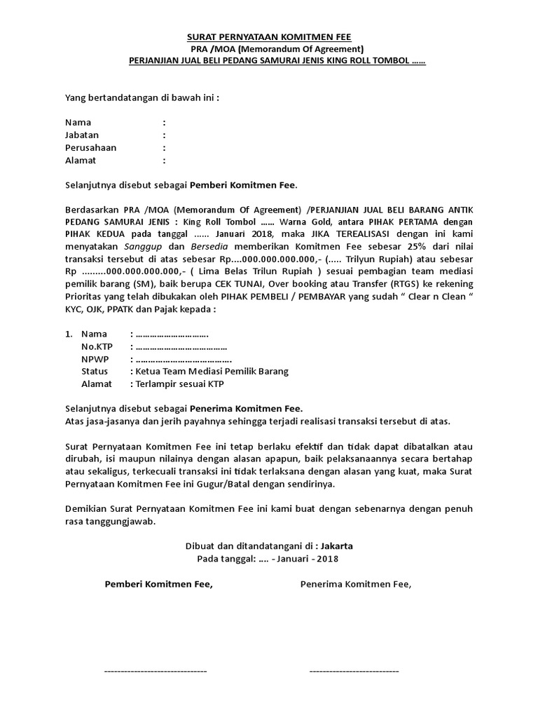 Surat Pernyataan Pihak Barang
