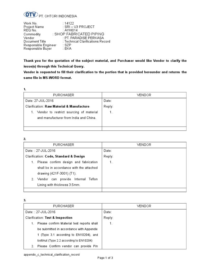Technical Clarification For SHOP FABRICATING PIPING | PDF | Computing ...