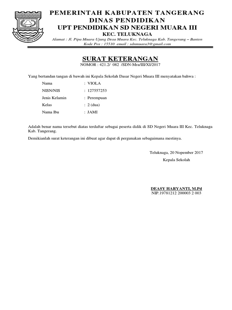 Format Surat Pernyataan Siswa Aktif Mutasi Emis - Gambaran