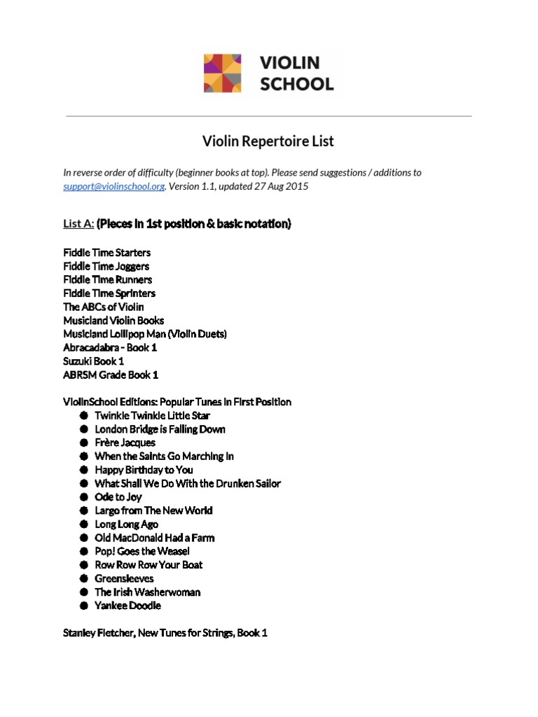 Violin Repertoire By Difficulty Levels Pdf 