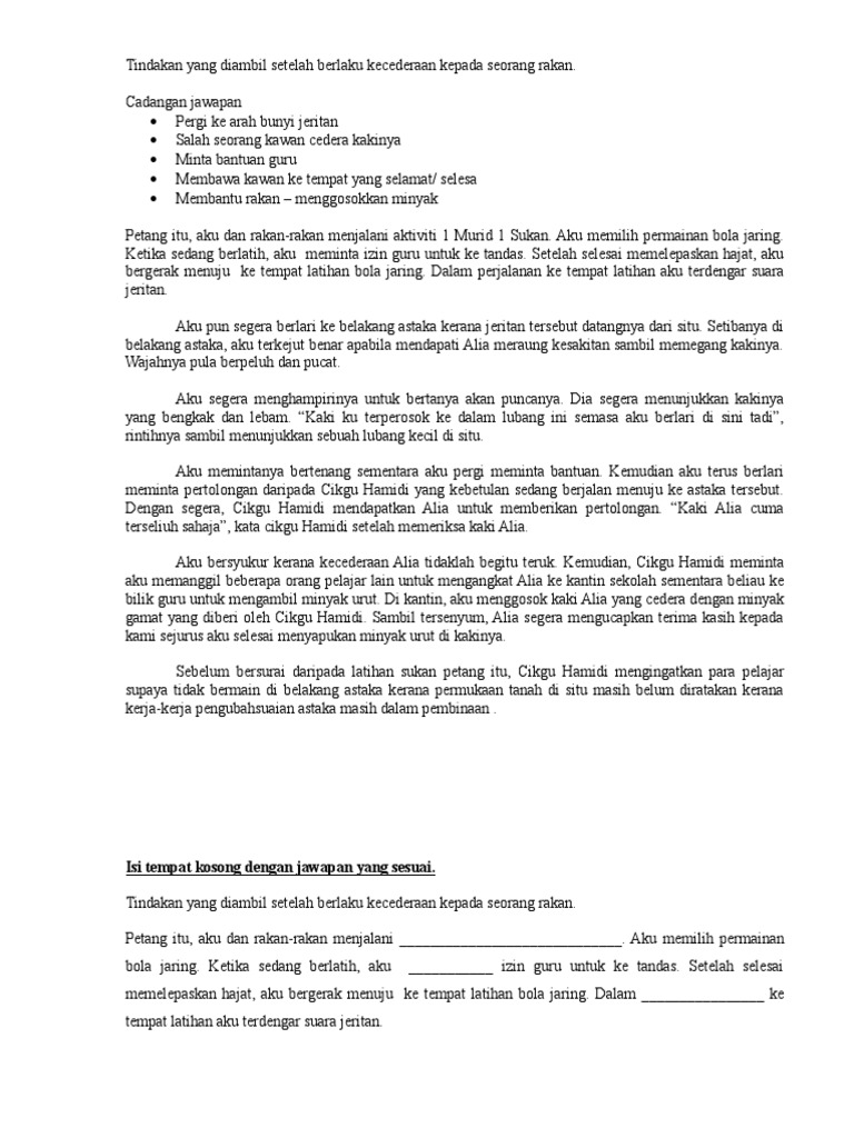 Karangan Tindakan Buat Apa Jika Rakan Cedera Pdf
