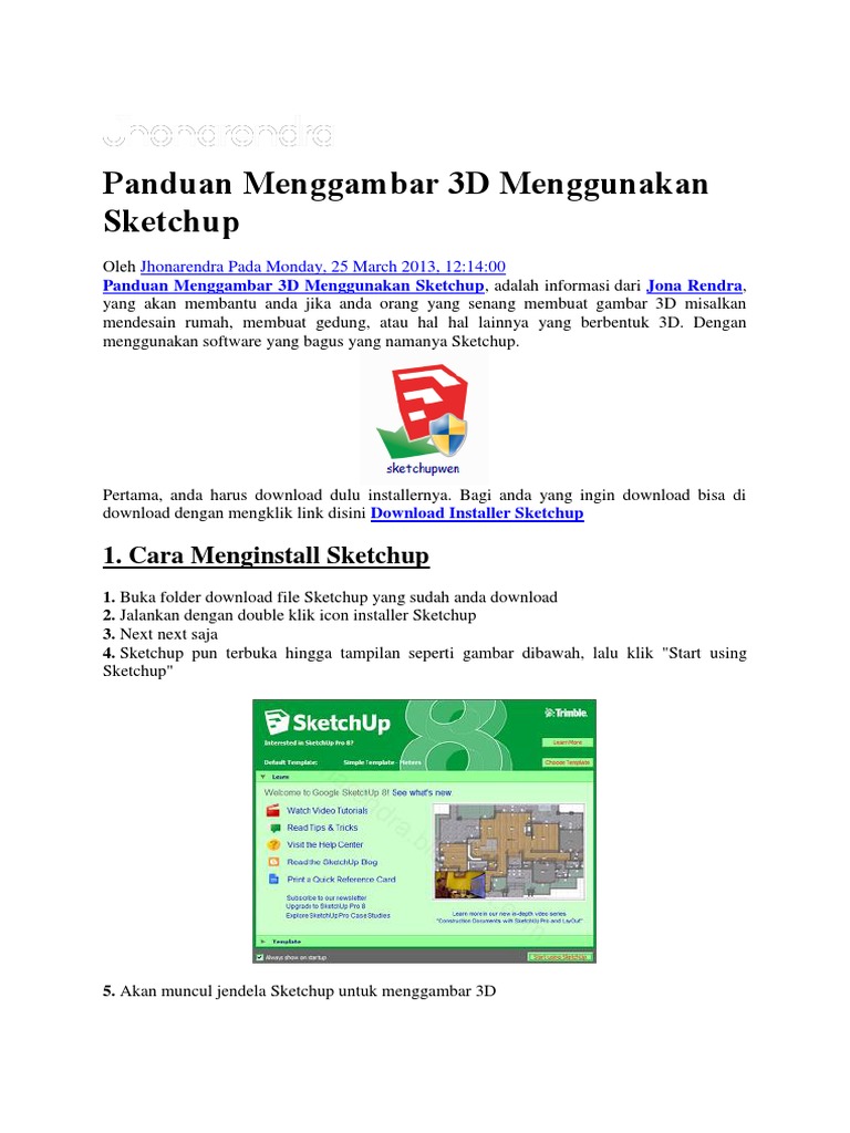 Panduan Menggambar 3D Menggunakan Sketchup