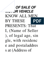 Deed of Sale of Motor Vehicle