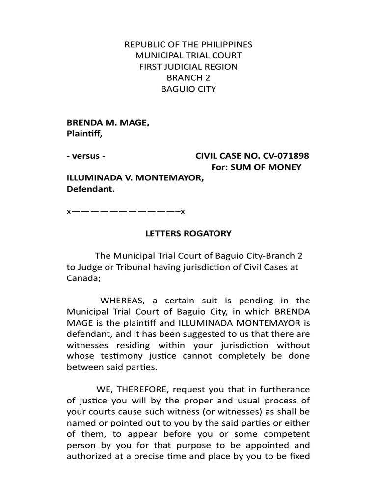 Letter Rogatory PDF Lawsuit Witness