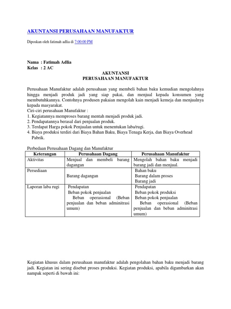 Contoh Soal Perusahaan Manufaktur Dan Penyelesaiannya