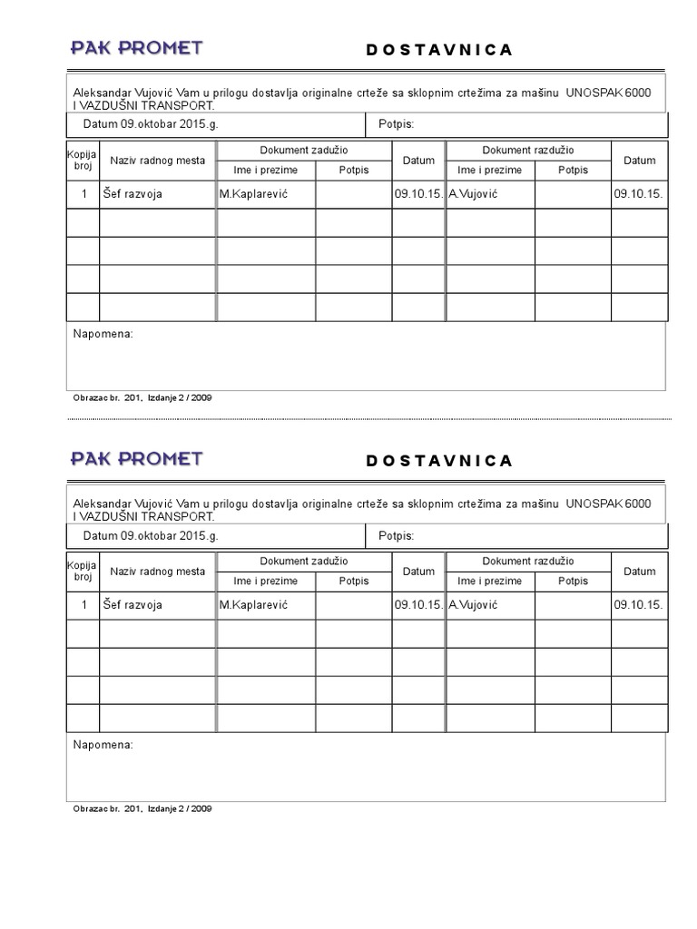 Dostavnica | PDF