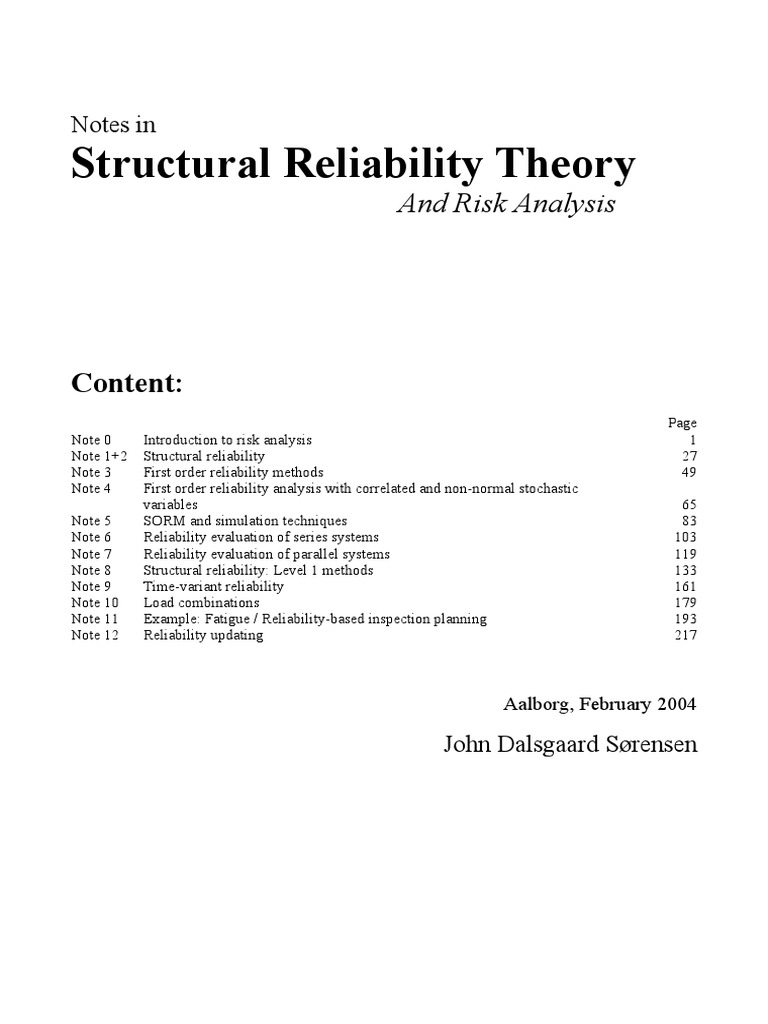 Structural Reliability Theory PDF | PDF | Risk | Risk Management