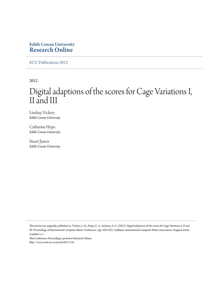 Digital Adaptations of Cage Variations | PDF | Sound | Musical Compositions