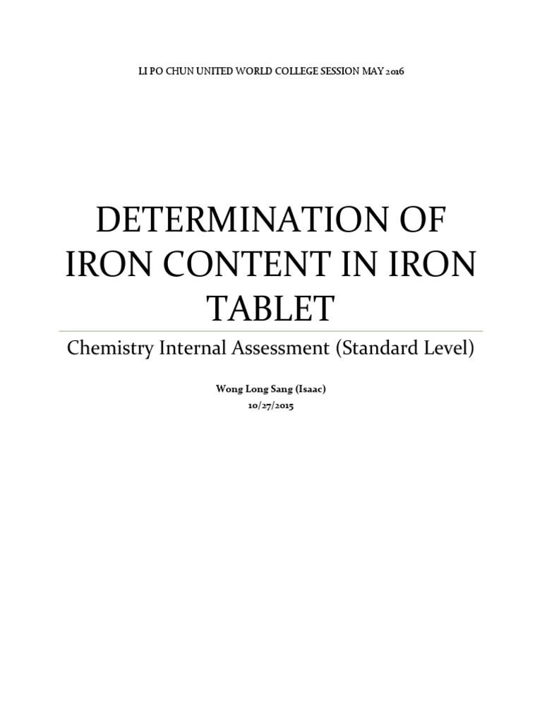 Iron Content Analysis in Tablets | PDF | Titration | Chemistry