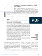 Prevalence and Correlates of Anaemia in Adolescents in Riyadh City Kingdom of Saudi Arabia