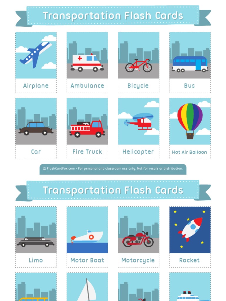 Transportation Flash Cards 2x3 PDF | PDF