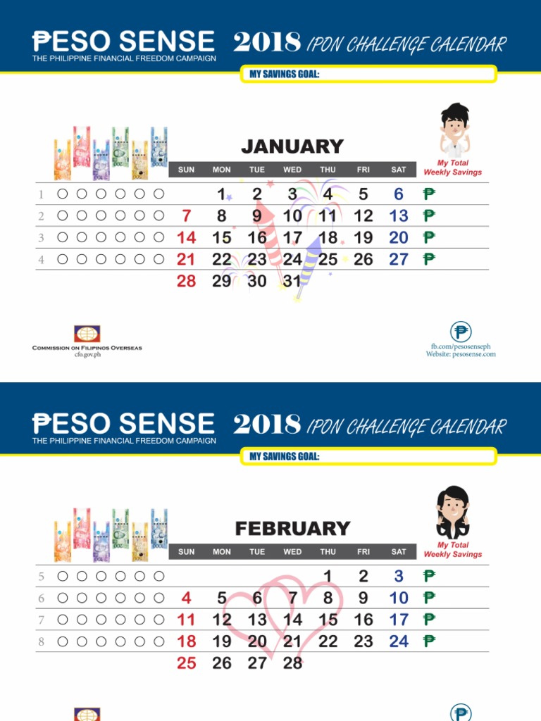 Ipon Challenge Calendar
