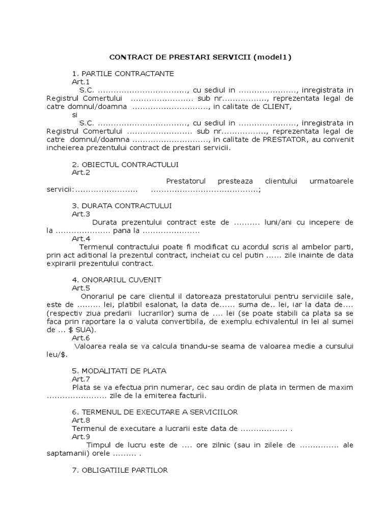Model contract prestari servicii montaj