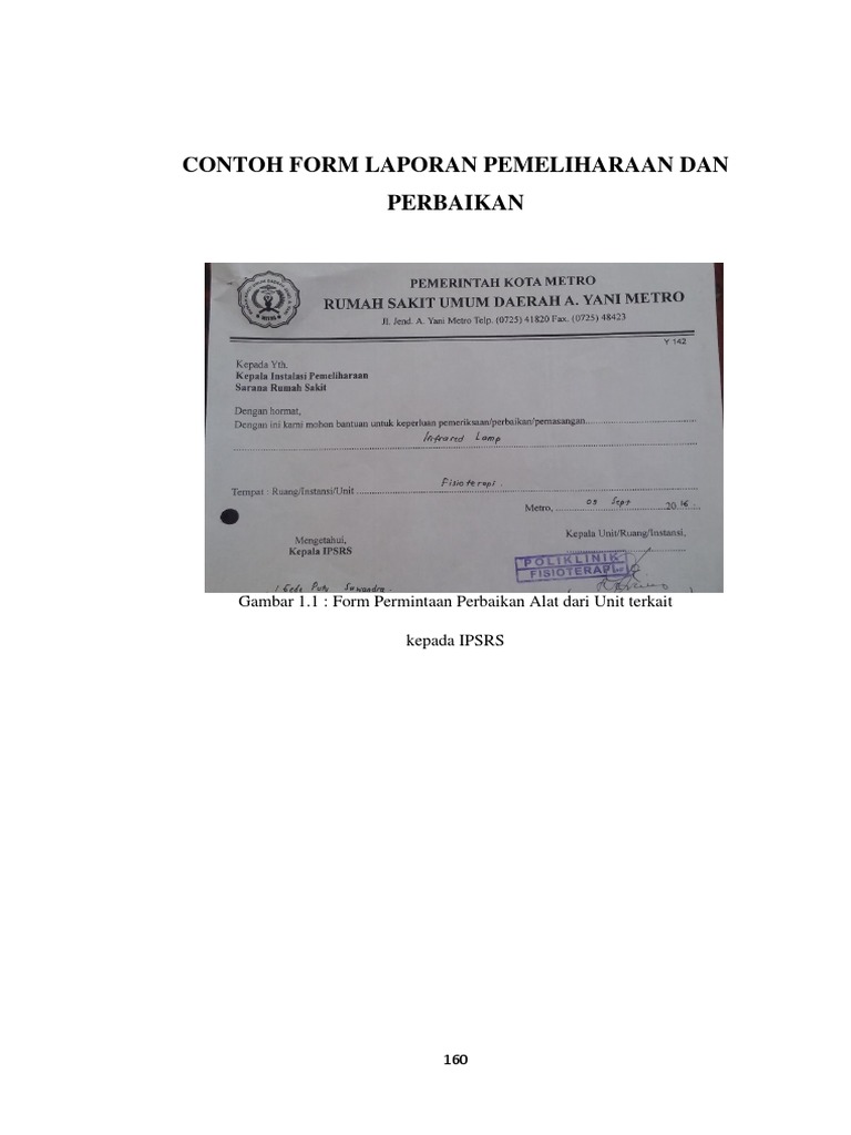 Contoh Form Laporan Pemeliharaan Dan Perbaikan