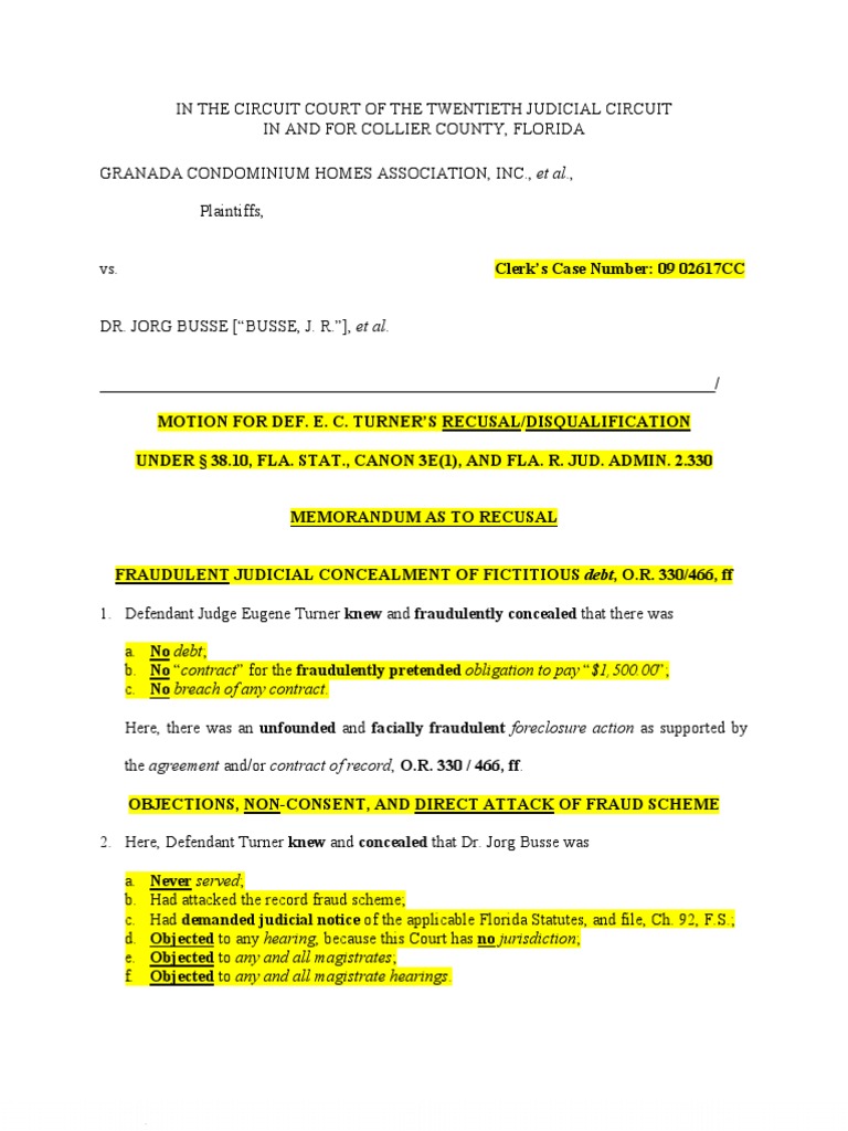 Recusal Motion | PDF | Service Of Process | Judicial Disqualification