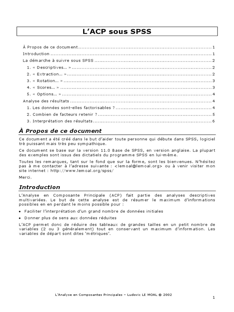 ACP Sous Spss PDF | PDF | Analyse en composantes principales | Analyse ...