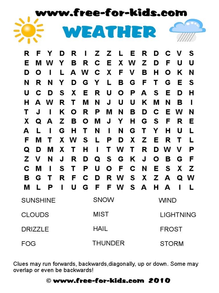 Printable Weather Word Search Quiz | PDF | Weather Hazards | Meteorology