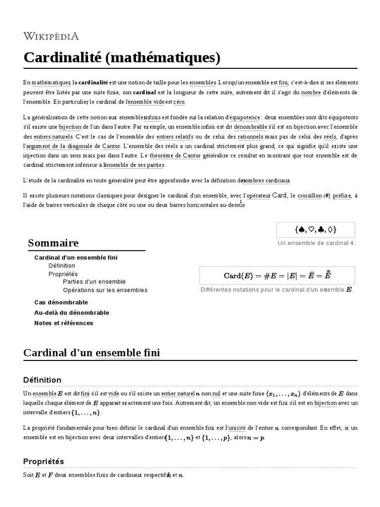 Cardinalité (Mathématiques) | PDF | Ensemble (Mathématiques) | Entier ...
