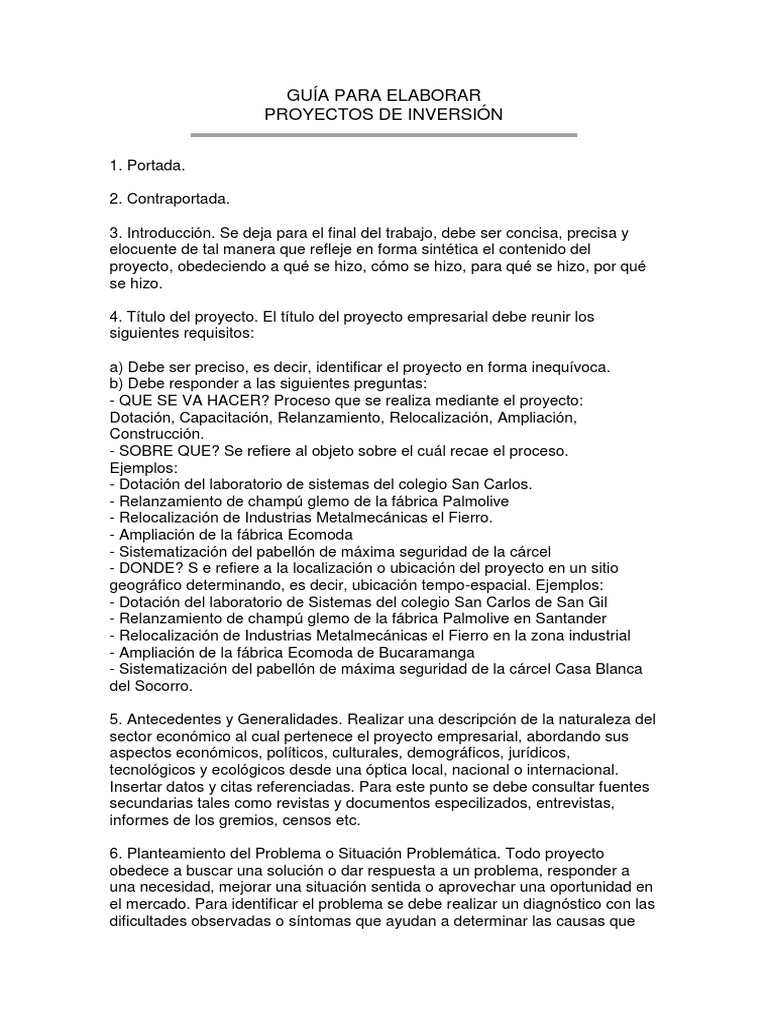 Guia para Elaborar Proyectos de Inversion PDF | PDF | Oferta (economía ...