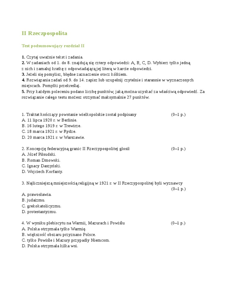 Polska Rzeczpospolita Ludowa Sprawdzian Klasa 6