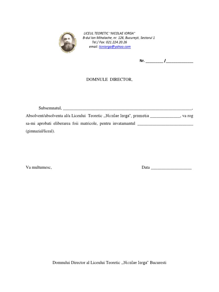 Cerere Foaie Matricola Docx