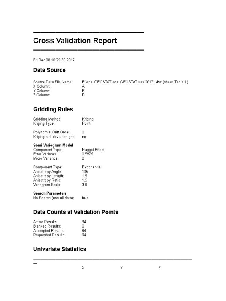 Cross Validation Report - : Data Source | PDF | Errors And Residuals | Mean