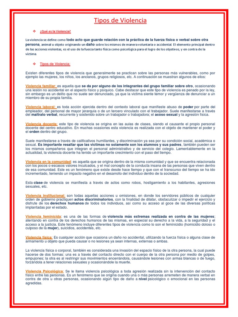 Tipos de Violencia y sus Definiciones | PDF | Violencia | Violencia ...