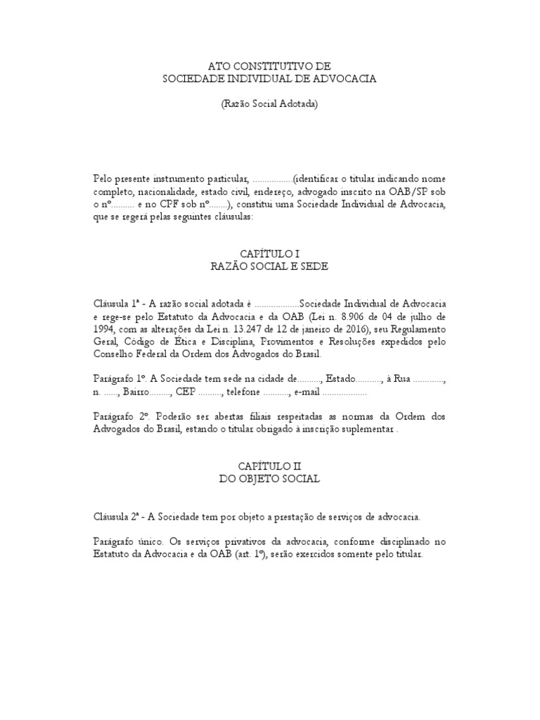 005 - Ato Constitutivo Modelo Padrao | PDF | Advogado | Informação ...