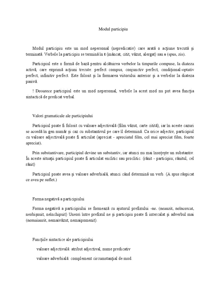 Clasa 7 - Modul Participiu | PDF