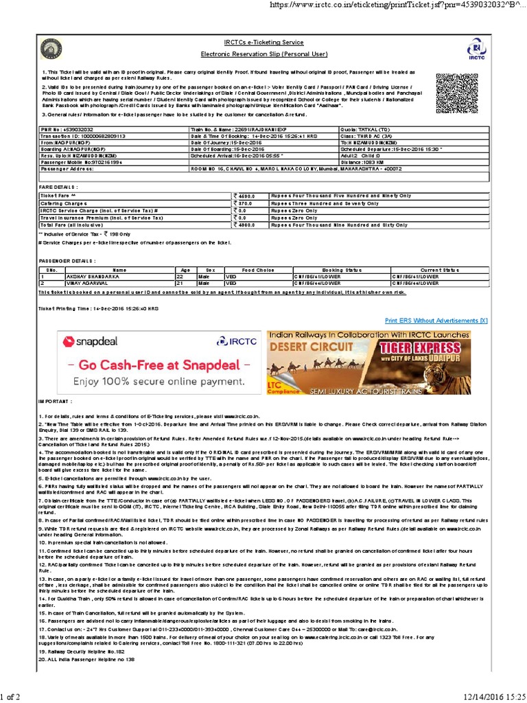 IRCTC e-Ticketing Guidelines and Details | PDF | Identity Document ...