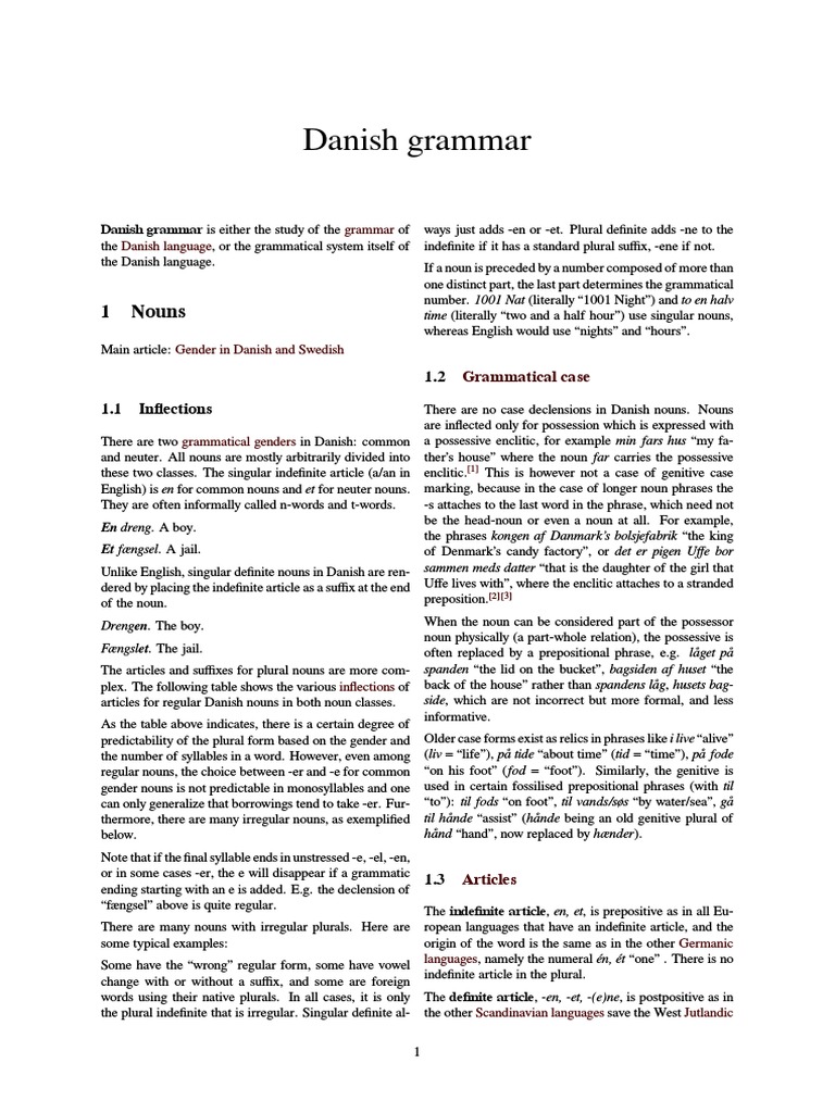 Danish Grammar (W) | PDF | Grammatical Gender | Grammatical Number