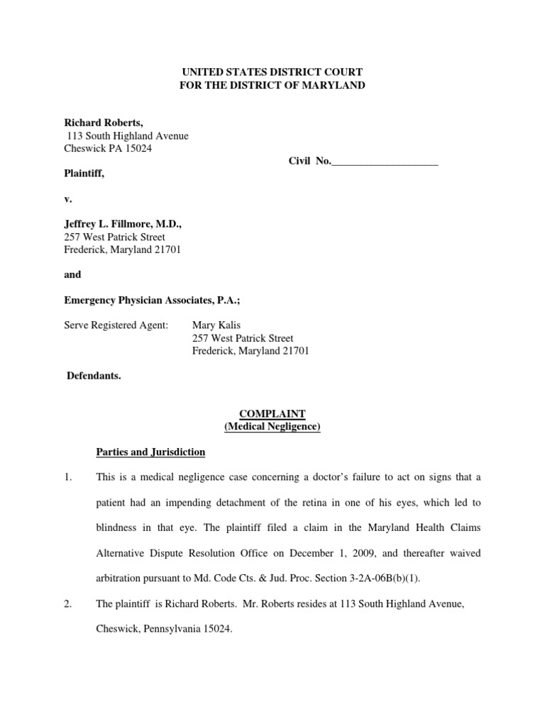 Complaint Medical Negligence Negligence Medicine